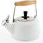 Tetera Silbante Esmaltada Acero Mango Madera 1.4qt Blanco Mate