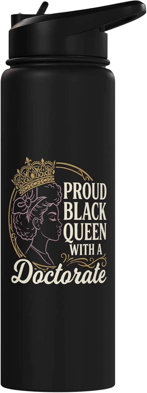 Botella de agua acero inoxidable aislada con diseño doctorado reina negra