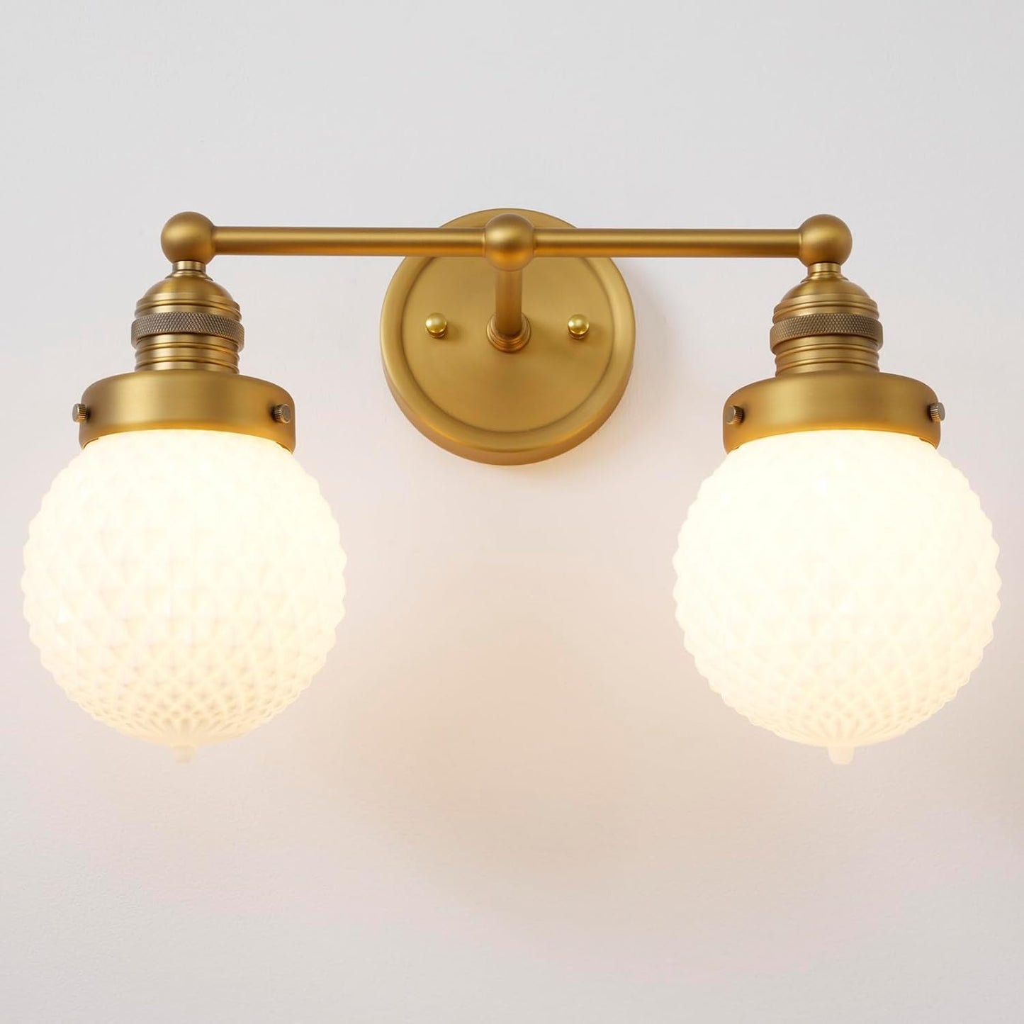 Apliques pared vintage 2 luces latón dorado vidrio blanco