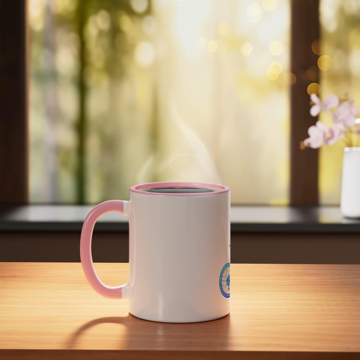 Taza Cerámica para Ciclistas de Montaña Rosa/Blanca