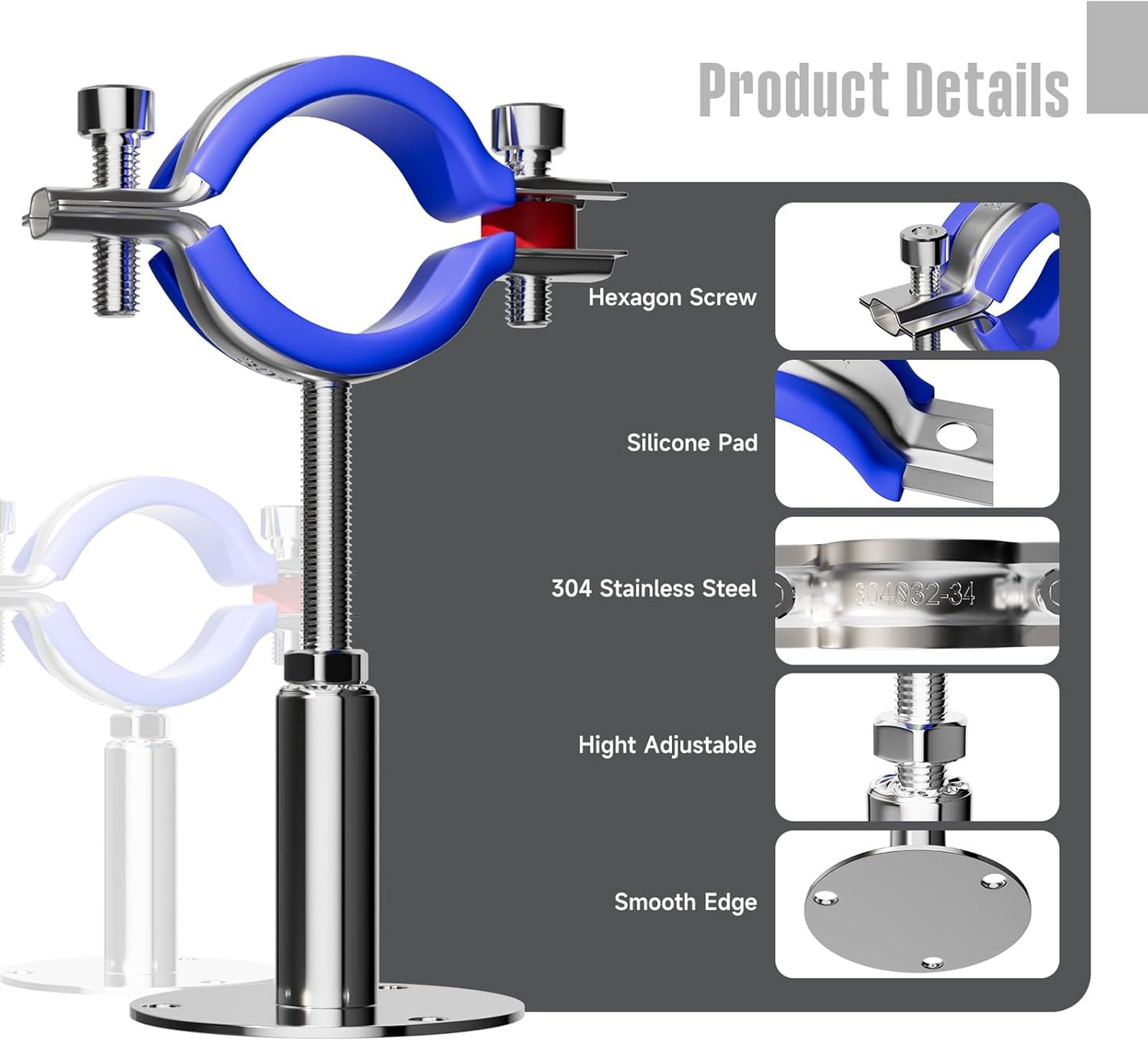 2 Soportes Pared para Tubos 1.496pulg Ajustables