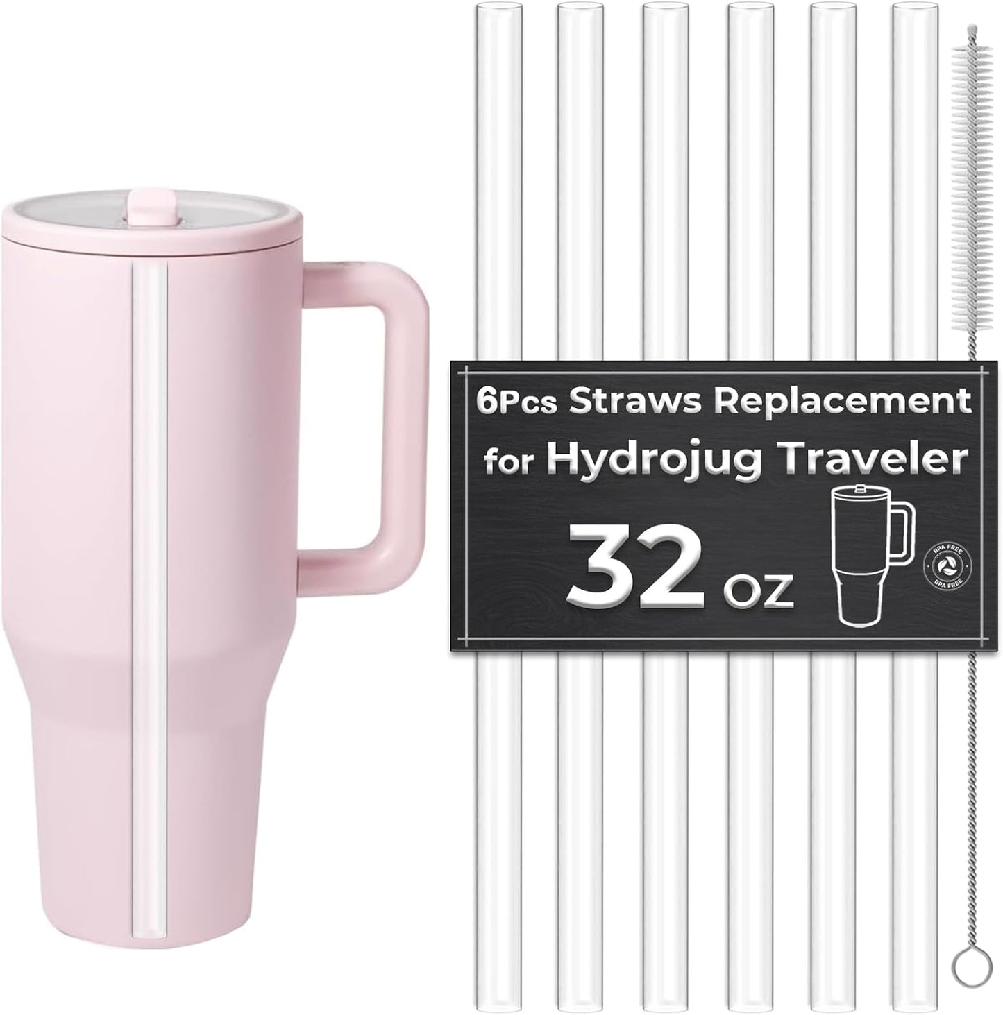 6 Popotes Reutilizables para HydroJug 32oz con Cepillo