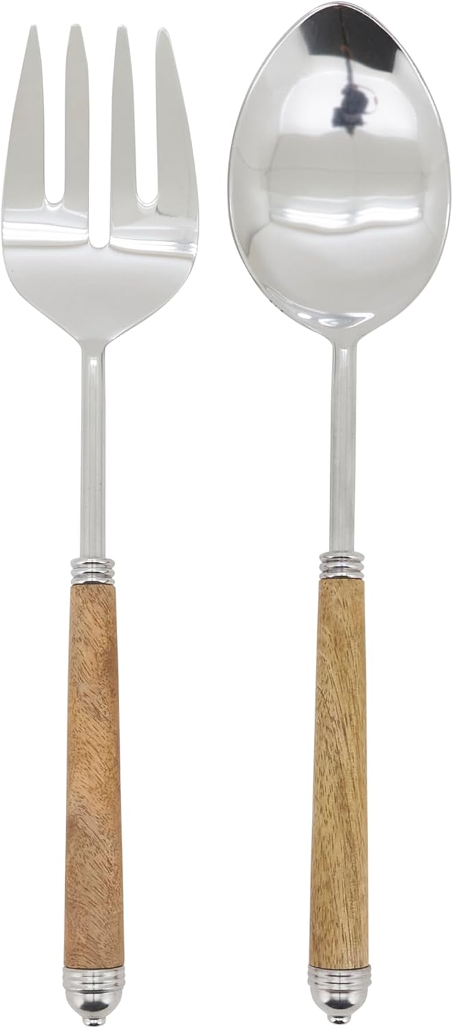 Juego servir madera mango cuchara tenedor acero inox