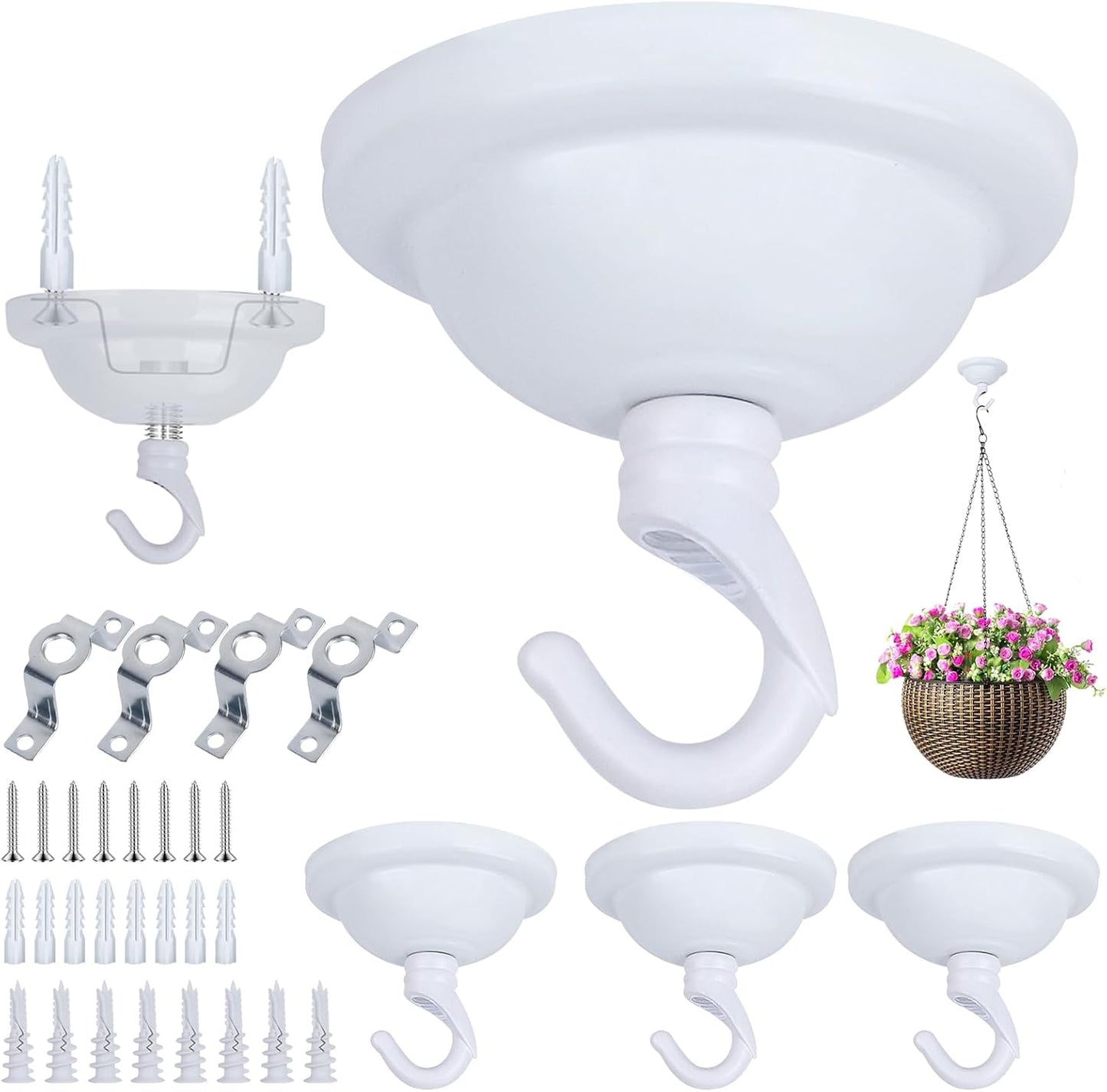 4 Ganchos Metal Resistentes para Plantas Colgantes Blancos