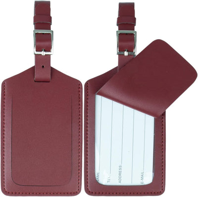 2 Pzas Etiquetas Maleta Cuero para Viaje Color Burdeos