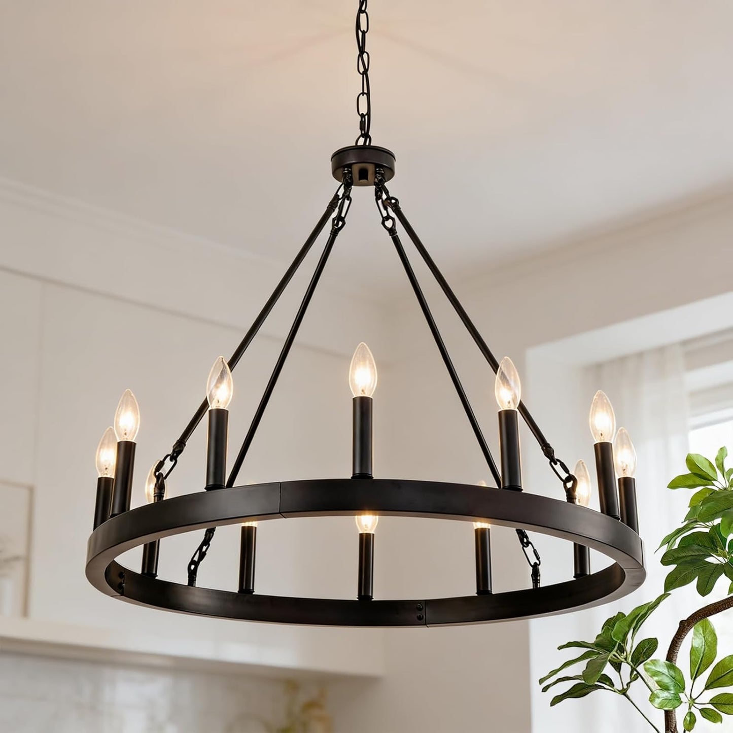 Candelabro negro 32pulg lámpara techo 12 luces sala