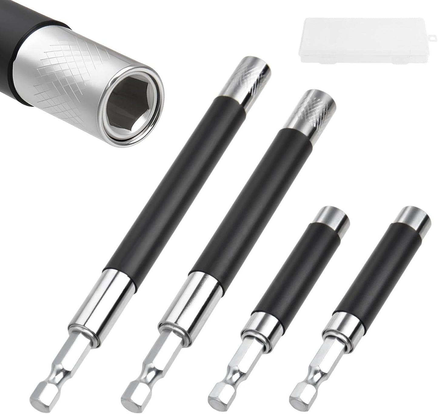 Set 4 Pzas Soporte Bits Magnéticos Extensión 80-240mm para Taladro