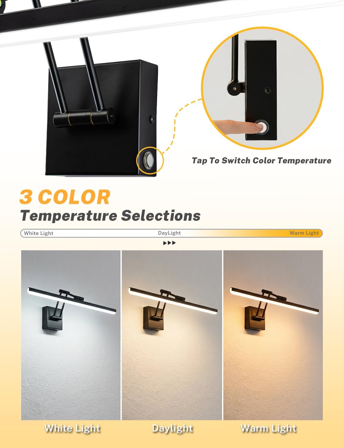 Lámpara baño moderna 24pulg LED negro IP44 regulable