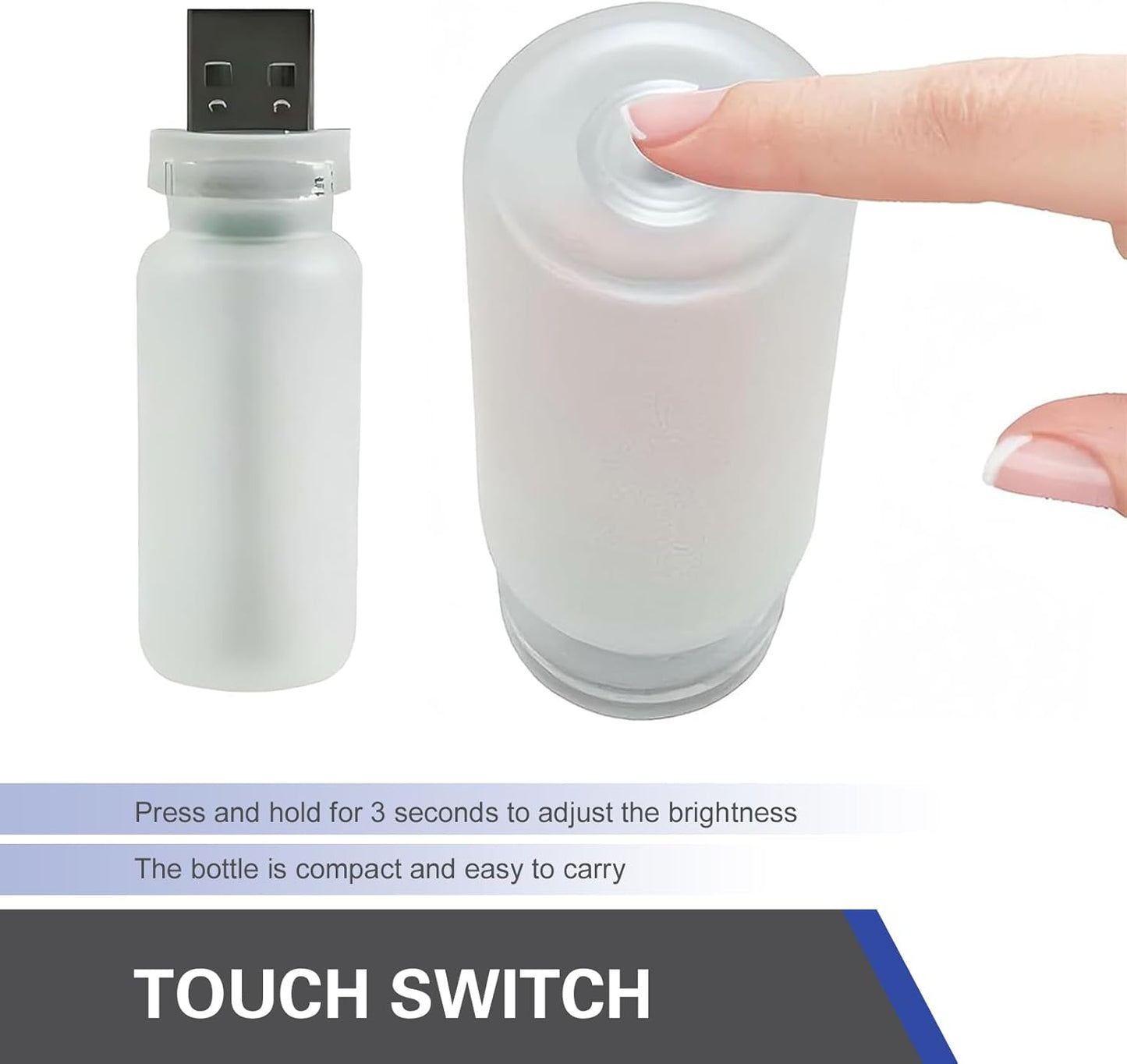 Lámpara nocturna USB en botella vidrio esmerilado luz azul