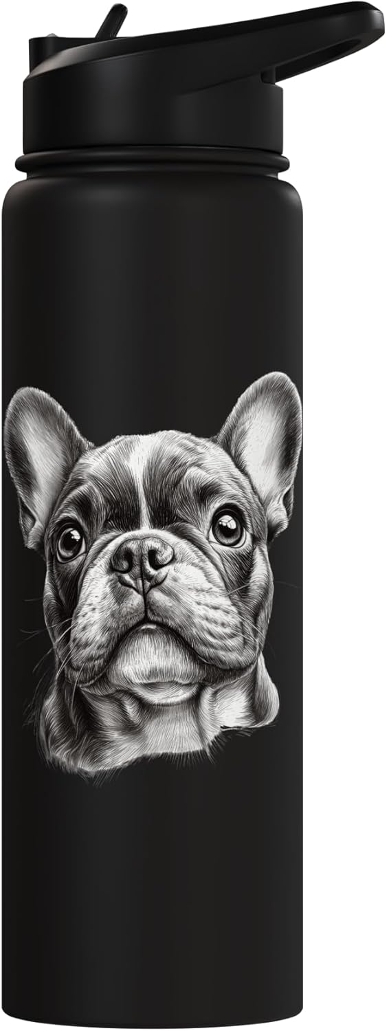 Botella agua acero inox aislada perro francés