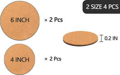 4 Posavasos Corcho 4/6pulg para Macetas Piel y Negro