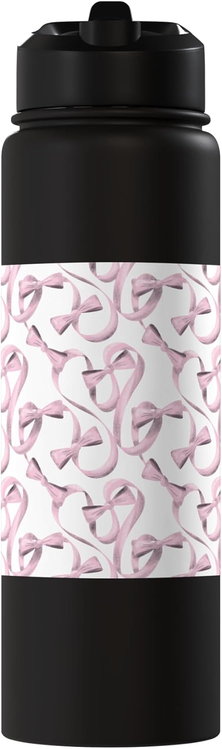 Botella de agua acero inoxidable estampado agua color rosa ribbons coquette