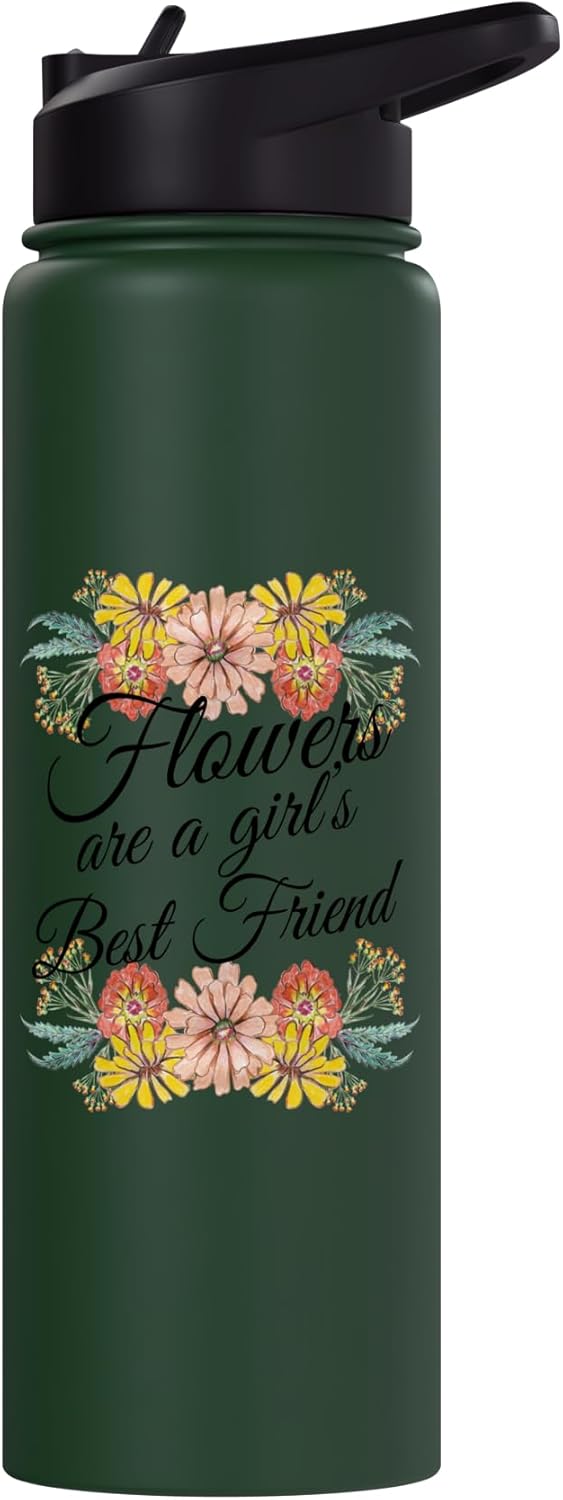 Botella de agua acero inoxidable aislada con flores