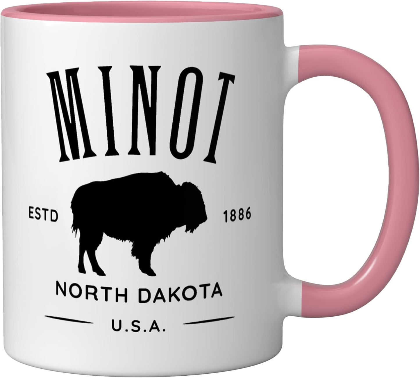 Taza Cerámica Minot ND 1886 Bisonte Rosa/Blanco