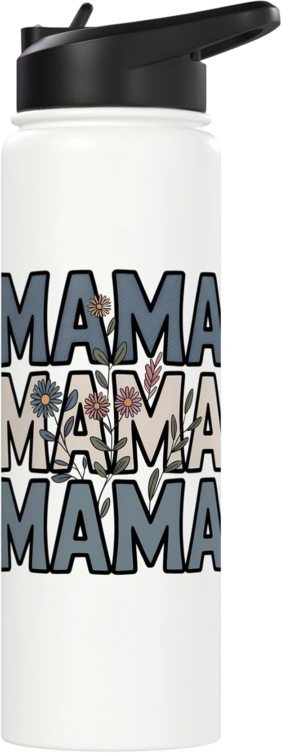 Botella de agua acero inoxidable aislada diseño bohemio mamá flores