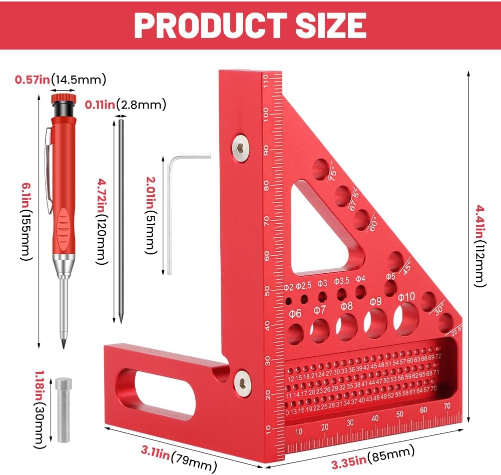 Regla multiángulo 3D aluminio 22.5-90grados con lápiz