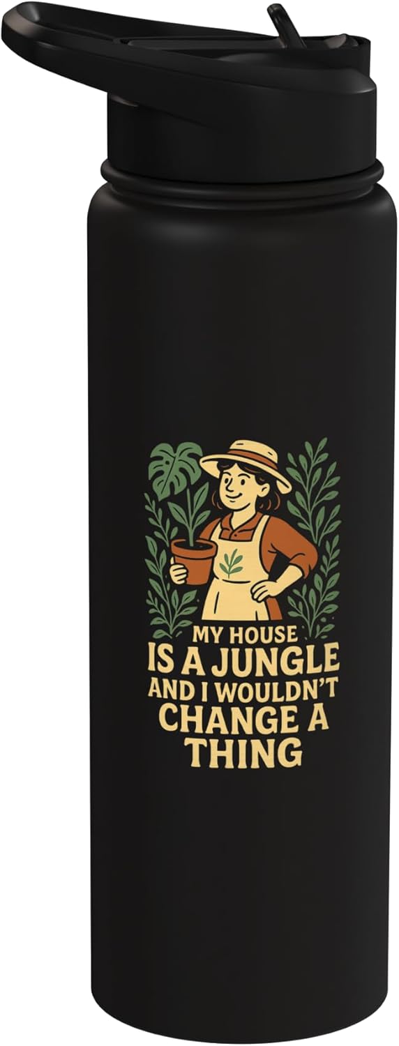 Botella de agua acero inoxidable aislada Mi casa es una jungla