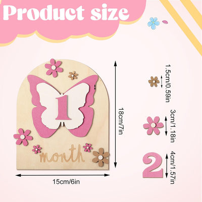 26 Discos Hitos Mensuales Madera Bebé Mariposa 7x6pulg
