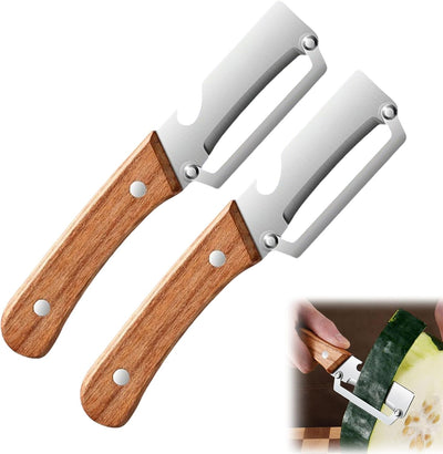 Paquete de 2 peladores de verduras para patatas, manzanas y zanahorias de acero inoxidable con mango de madera