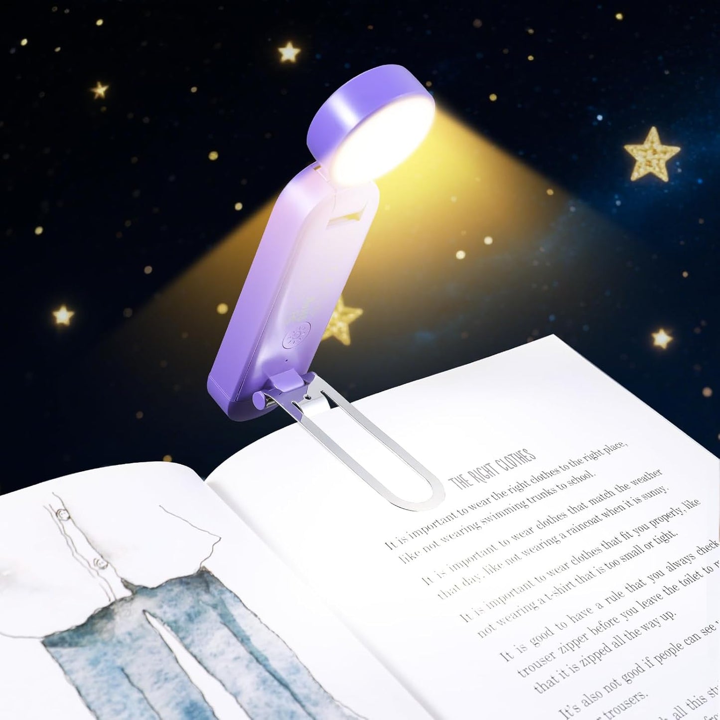 Luz libro recargable USB bloqueo azul ámbar con clip 6 LED