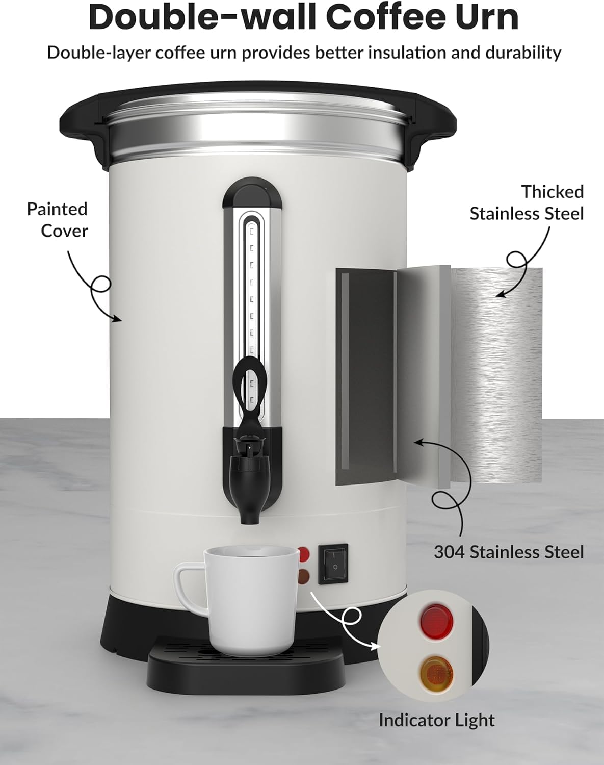 Cafetera comercial 12L acero inox 80 tazas doble pared