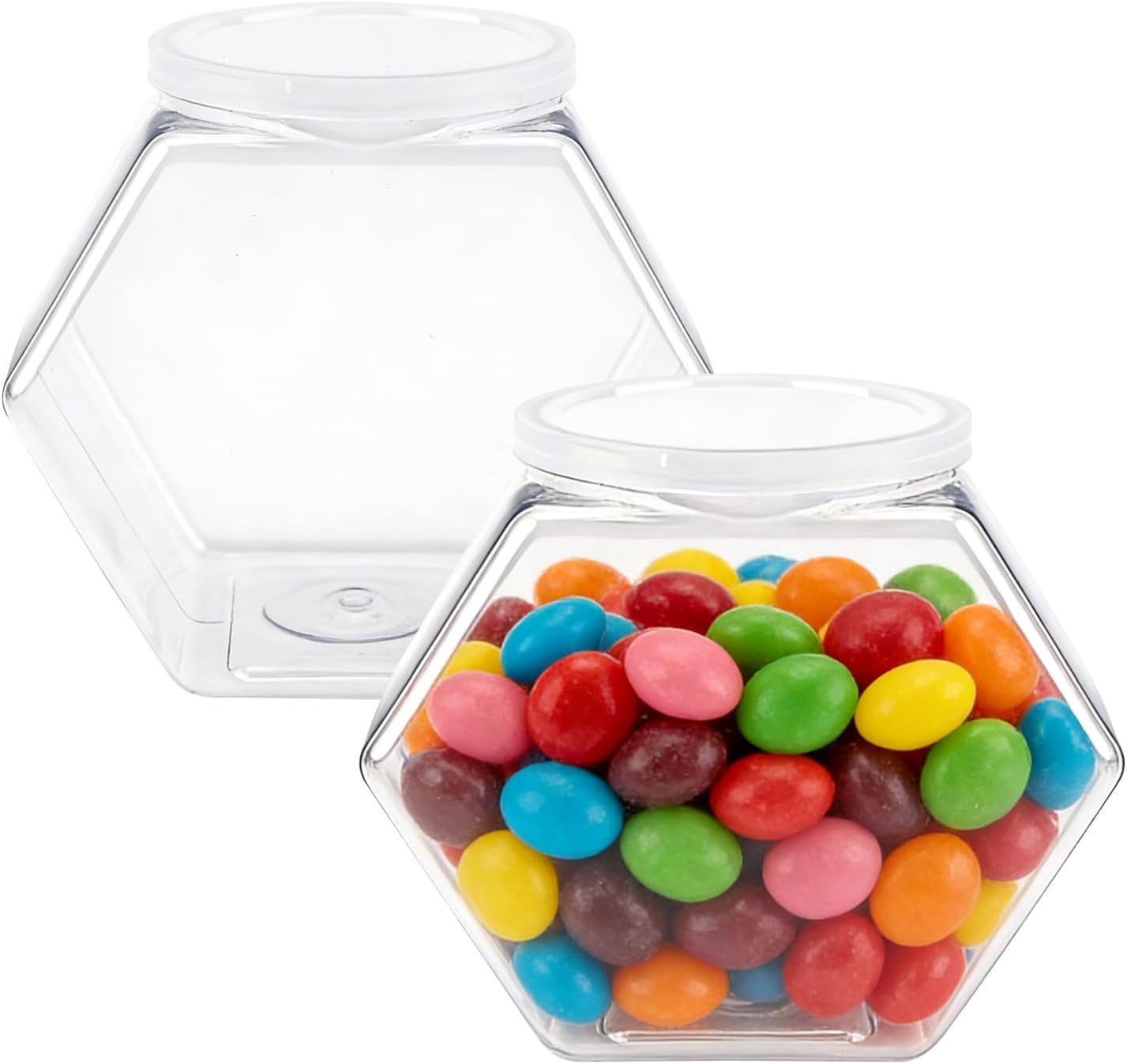 Tarros plásticos hexagonales transparentes de 2 piezas con tapa para aperitivos