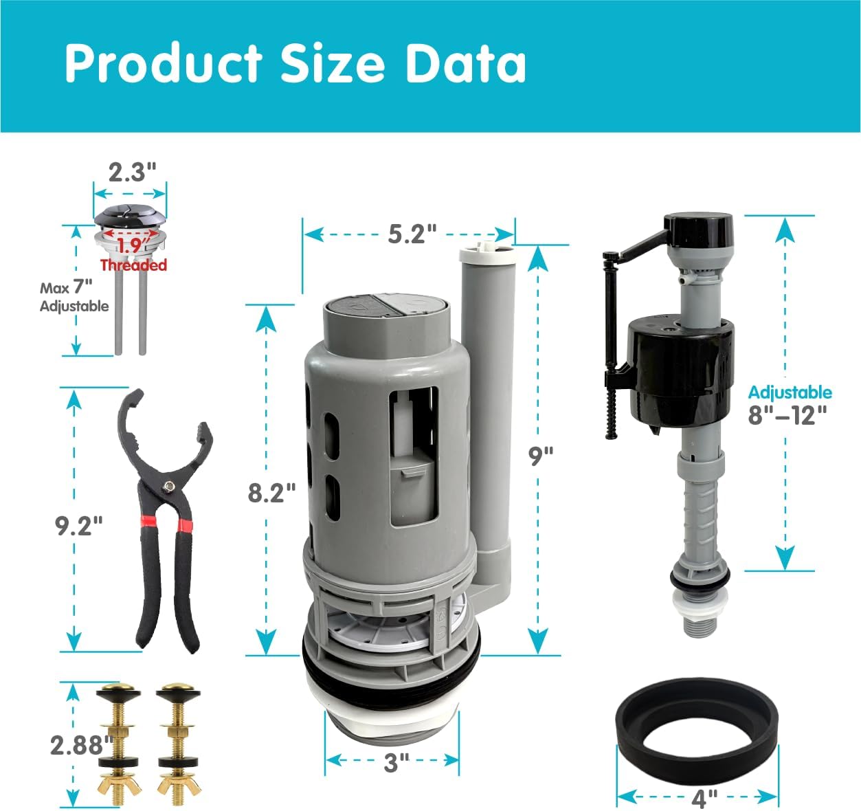 Kit repuesto válvula descarga 3pulg comp Glacier Bay y universal