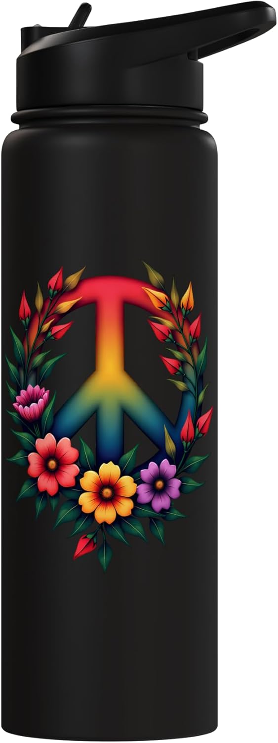 Botella de agua acero inoxidable 60s 70s Flower Power