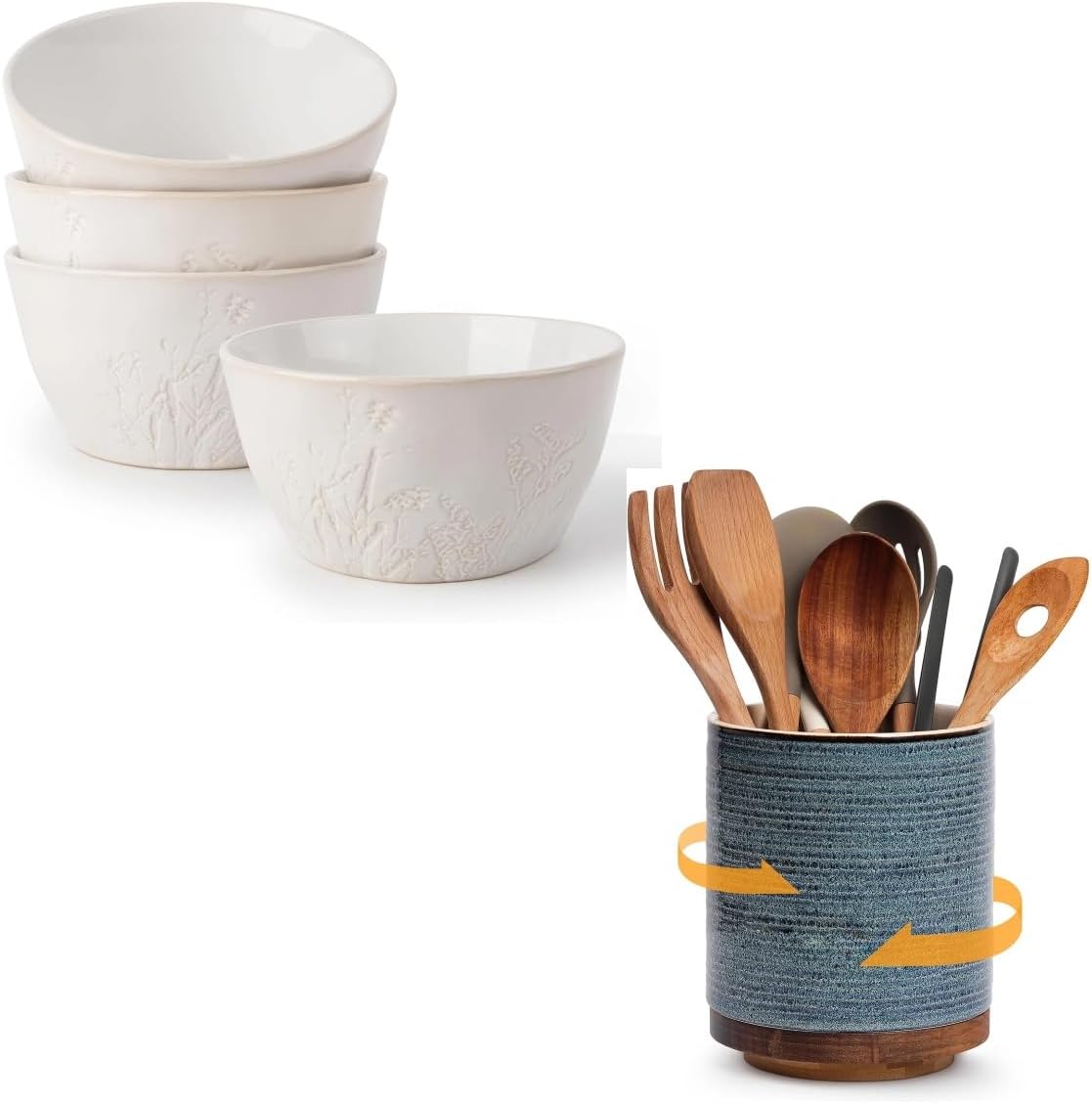 Set 4 Bowls 32oz con soporte utensilios giro 360