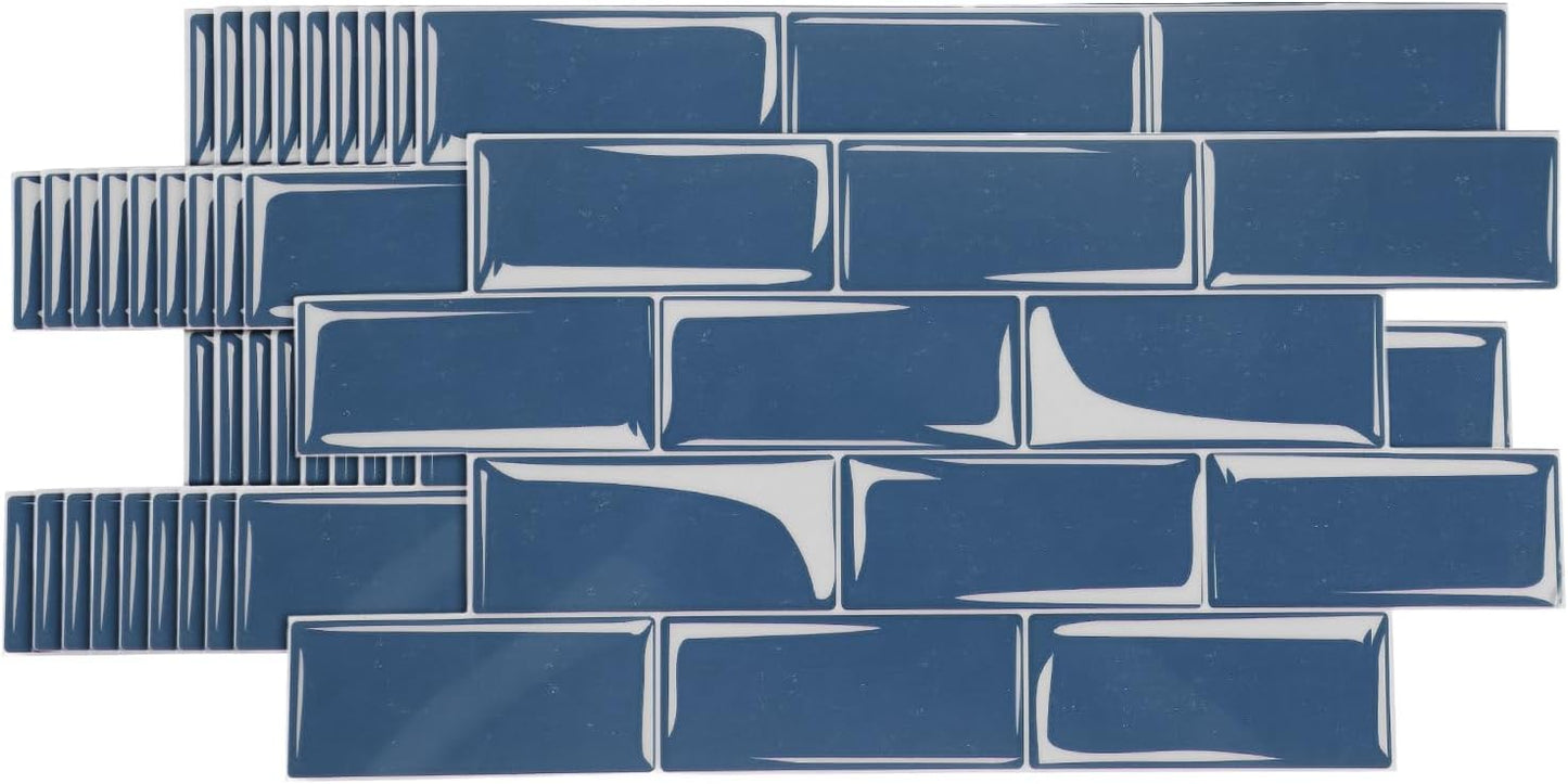10 Azulejos Autoadhesivos Textura Mable 3D 9.4x4.7pulg Azul Marino