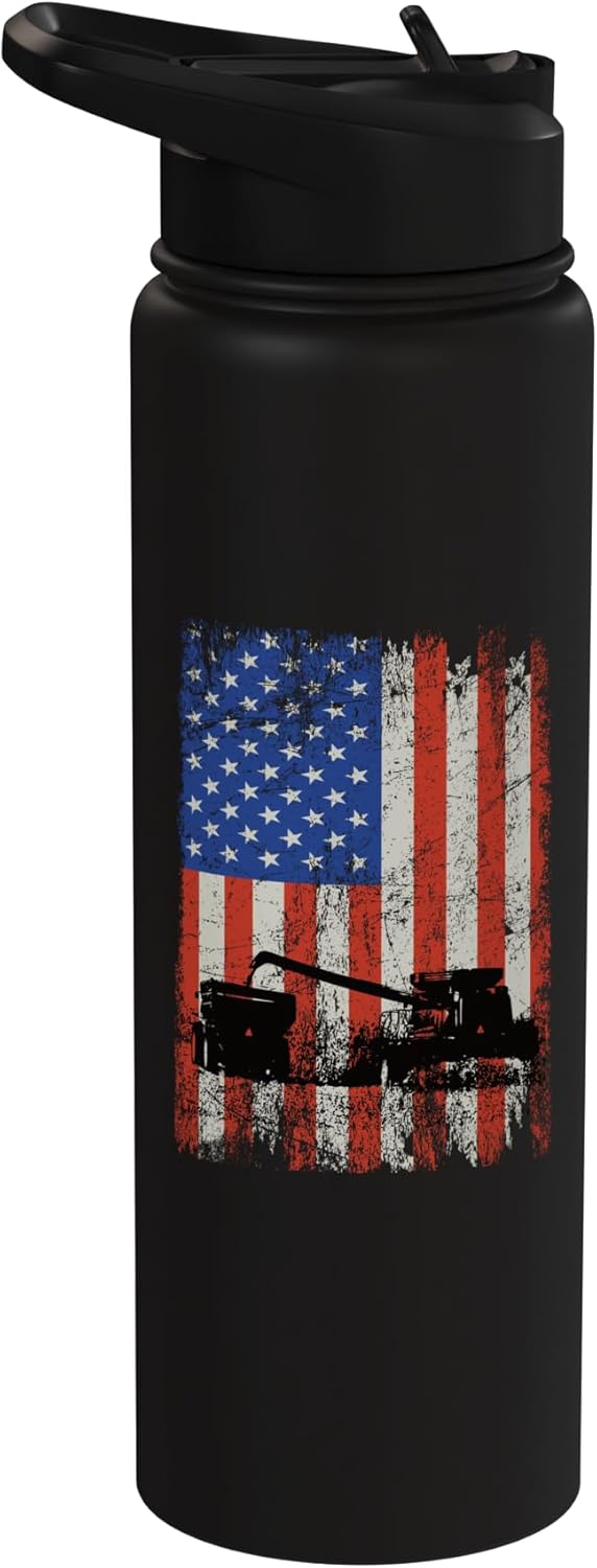 Botella de agua aislada americana de acero inoxidable con bandera USA
