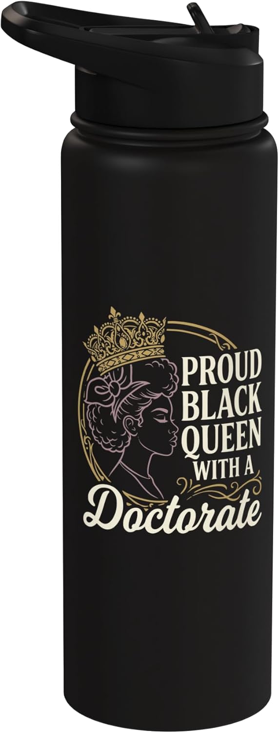 Botella de agua acero inoxidable aislada con diseño doctorado reina negra