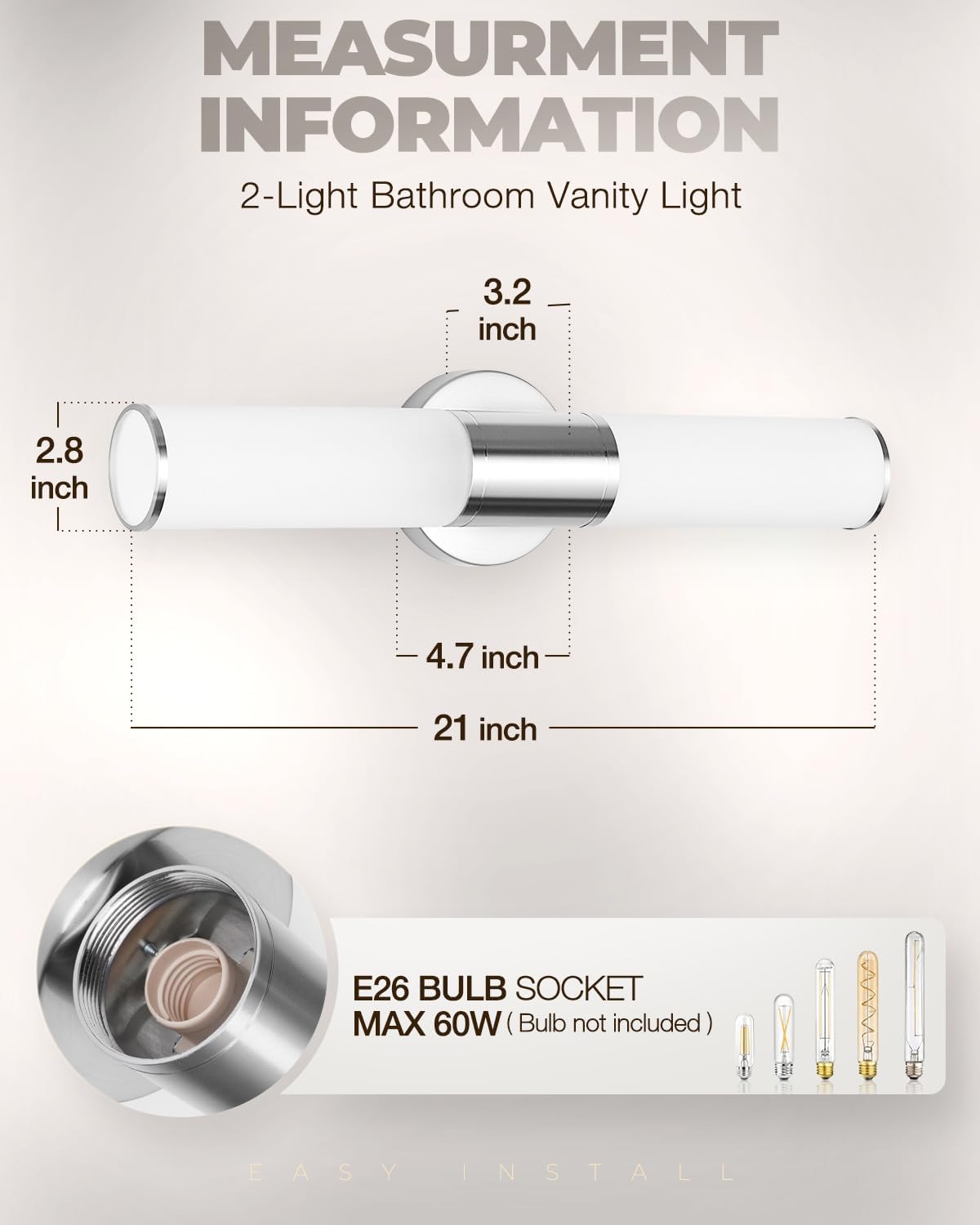 Lámpara pared baño 2 luces níquel cepillado vidrio opalo E26