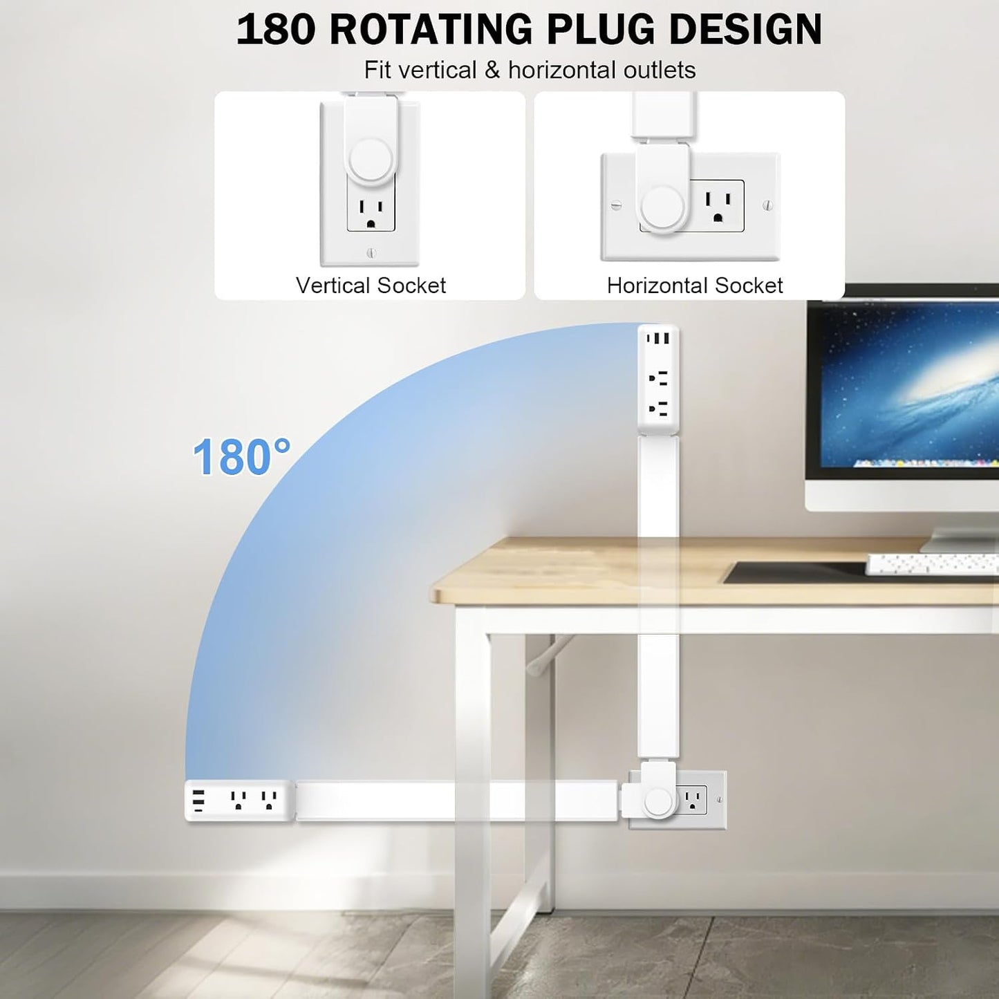 Extensión enchufe giratorio 23-34pulg 2 CA 3 USB