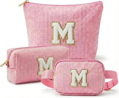Set 3 bolsas maquillaje viaje con monograma y bolsa cintura