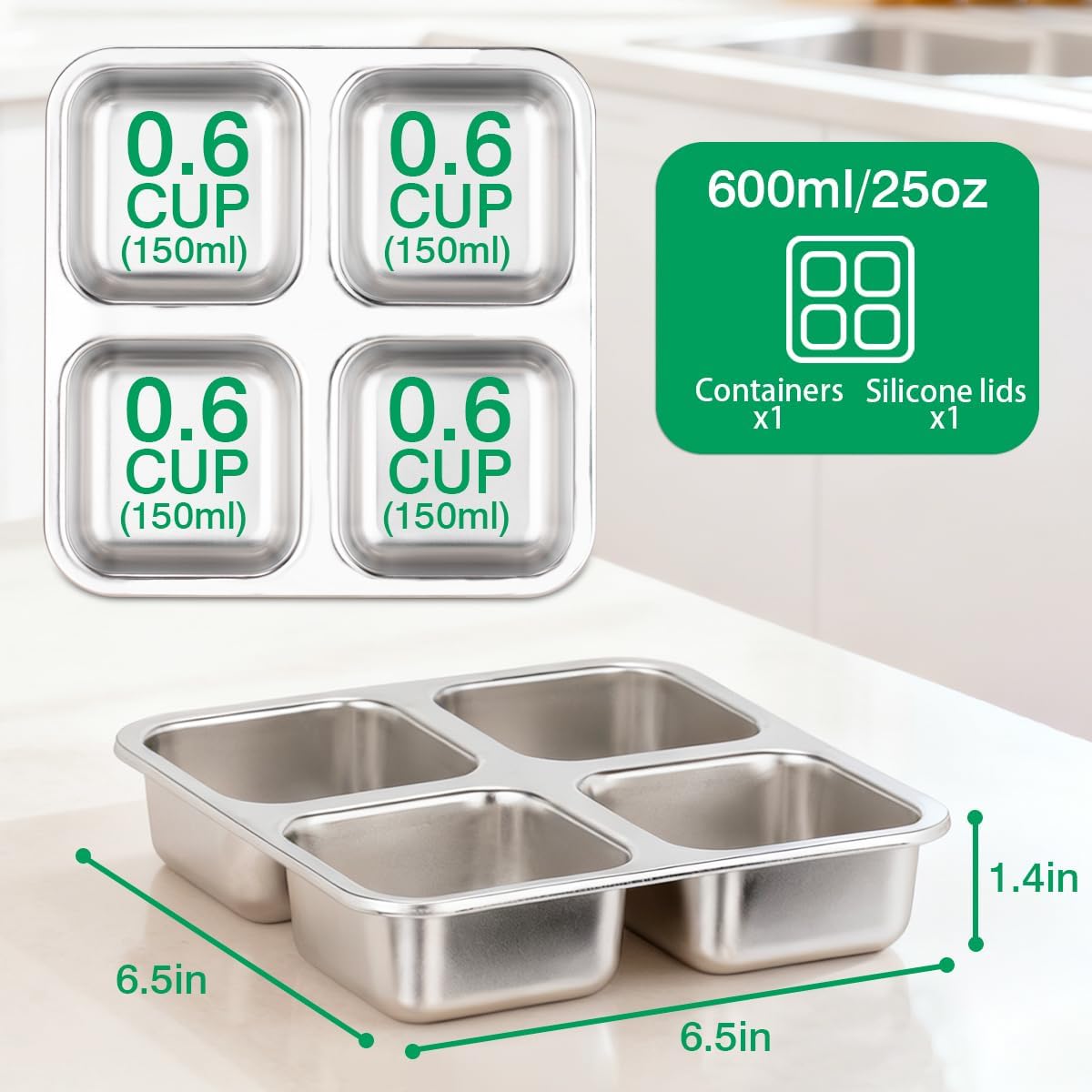 Pack de 3 recipientes de snack de acero inoxidable con tapa