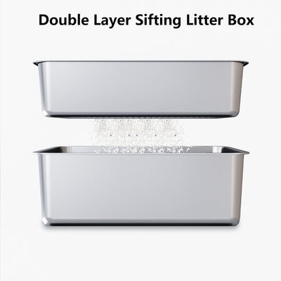 Caja arena acero inox doble capa para gatos 23.6x15.7pulg