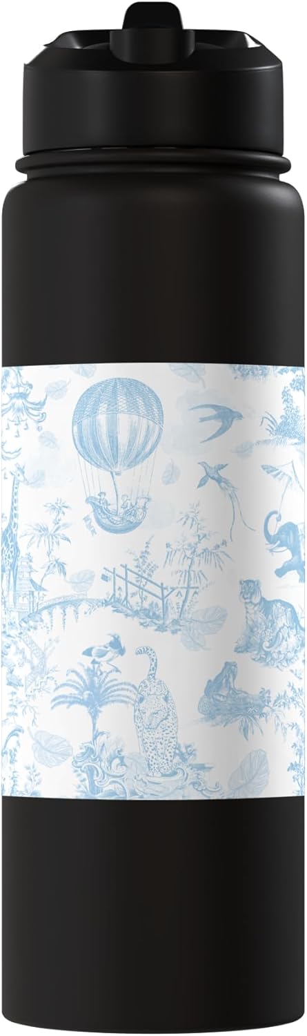 Botella de agua acero inoxidable con toalla chinoiserie azul claro