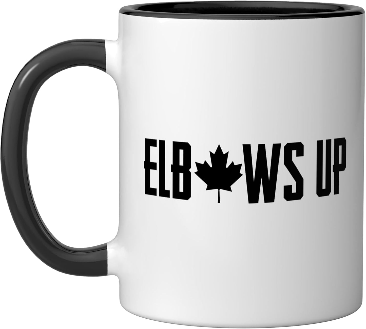 Taza de cerámica Elbows Up Canada color negro y blanco