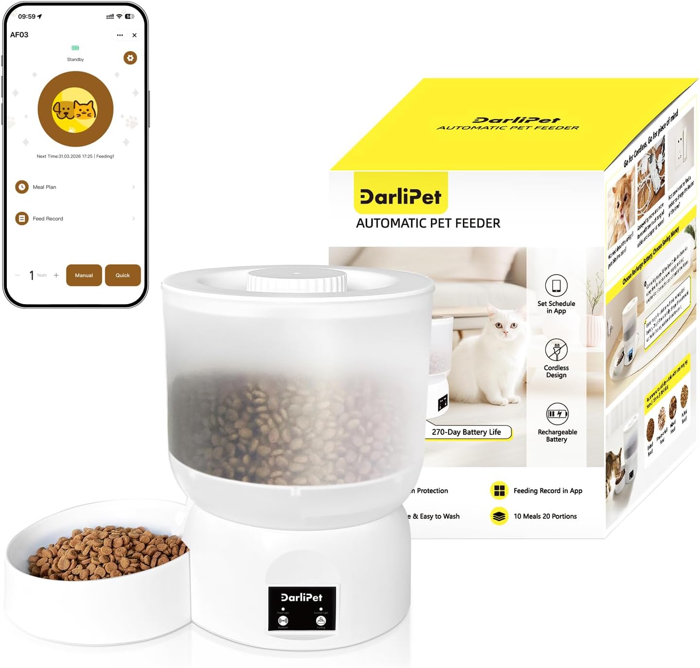 Comedero automático gatos batería 270 días recargable modo lento