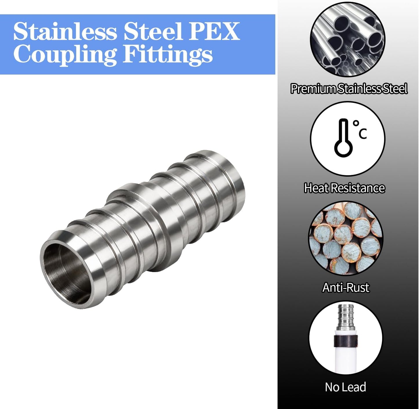 Pack 10 Accesorios PEX 1/2pulg Acero Inox Sin Plomo