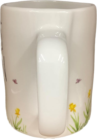Taza café cerámica flores amarillas mariposas moradas 5pulg