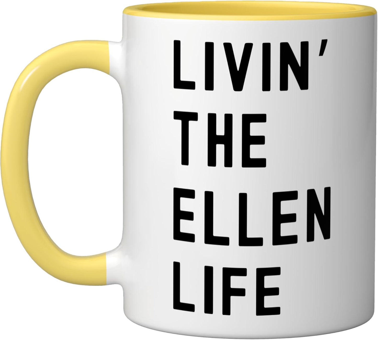 Taza cerámica Ellen Living The Ellen Life Nombre Amarillo/Blanco