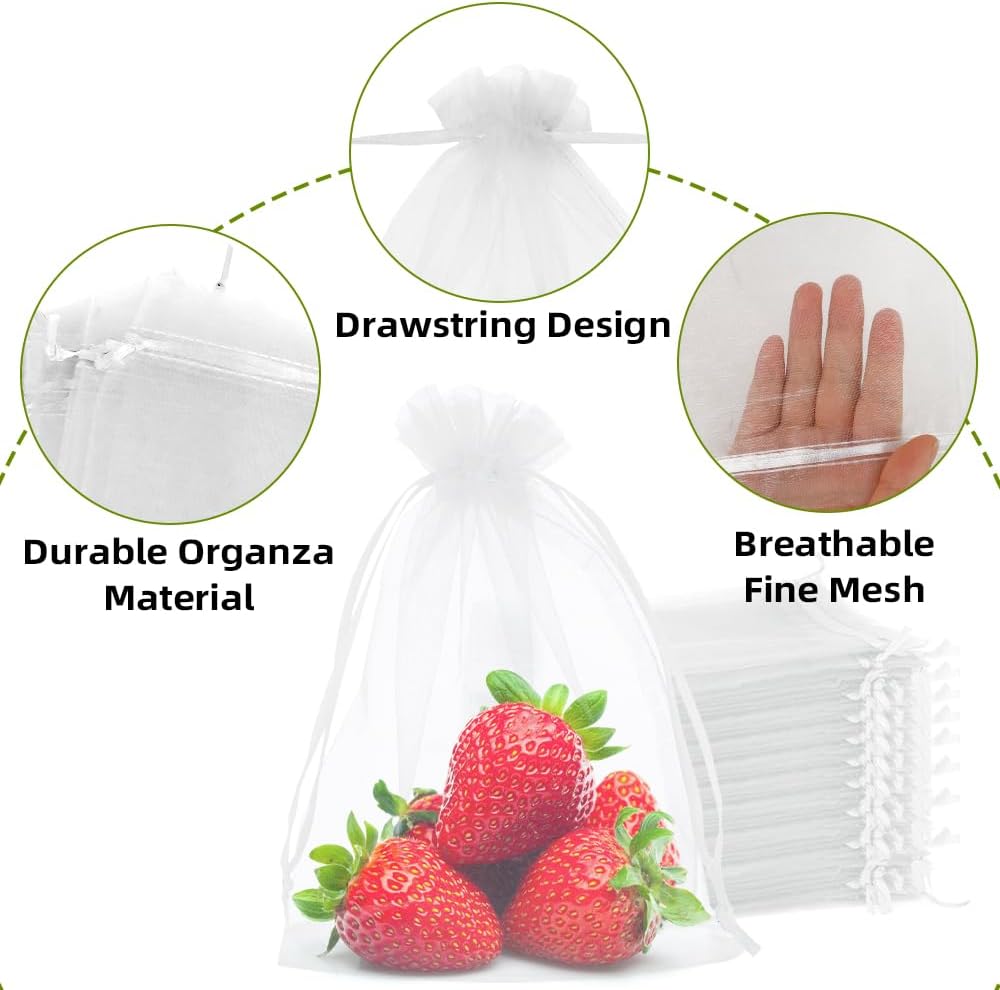 100 Bolsas Red Frutas 4x6pulg Con Cordón Reutilizables