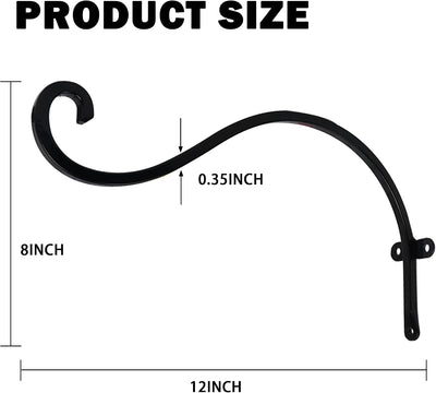 2 Gancho colgador plantas 12pulg metal negro exterior