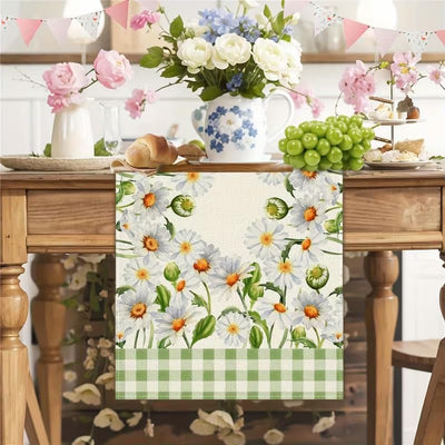 Camino de mesa con margaritas florales de búfalo verde para hogar y fiestas