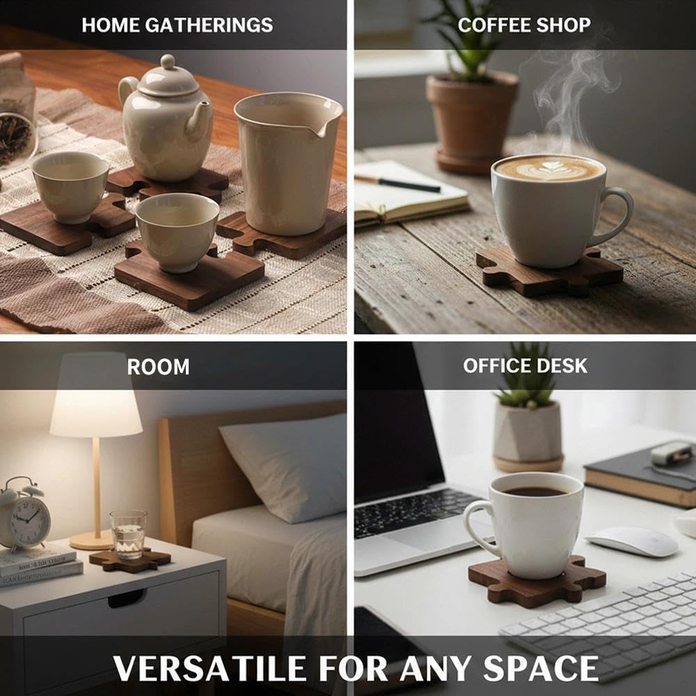 Juego de 4 posavasos rústicos de madera de nogal para mesa de bebidas y cafetería