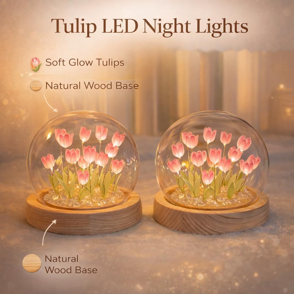 Lámpara tulipán con base redonda ambiente cálido para dormitorio