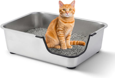 Caja arena acero inox 17.5x13.6x6pulg entrada baja para gatos