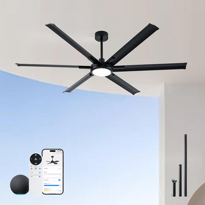 Ventilador techo inteligente 65pulg WiFi 6 vel aluminio negro